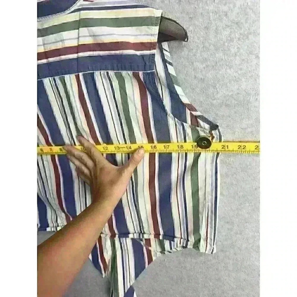 90s Striped Vintage Talbots Button Up Shirt Crop Top Sleeveless Tie Front Sz L - Picture 5 of 8